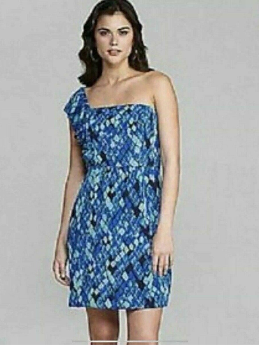 Gianni Bini Blue One-Shoulder Blue Printed Dress NWT $139